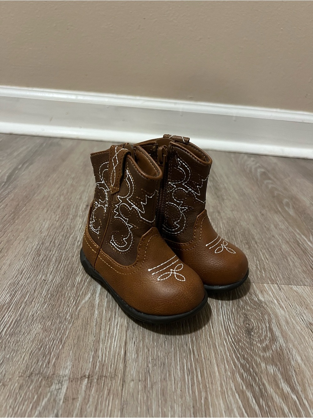 wonder nation Brown baby Western Boots with White Stitching